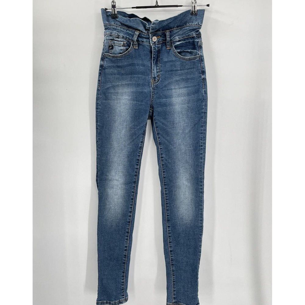 Kancan 7/27 Skinny‎ Jeans Womens Blue Paperbag High Waist Ruffle KC6261M